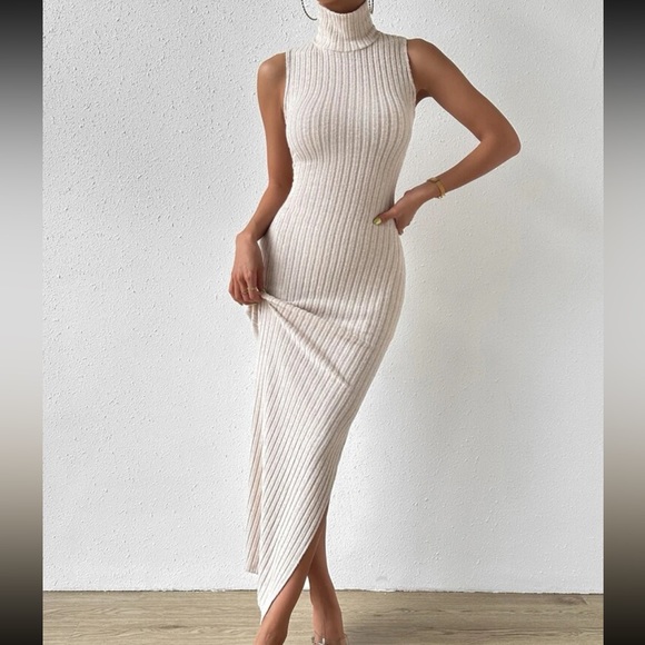 Sexy Turtleneck Split Thigh Tank Knit Dress - Picture 6 of 6
